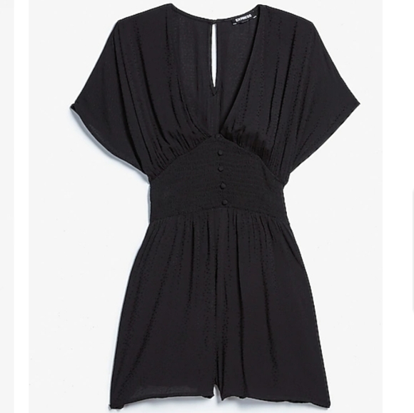 Black Smocked Waist Romper - Picture 3 of 4